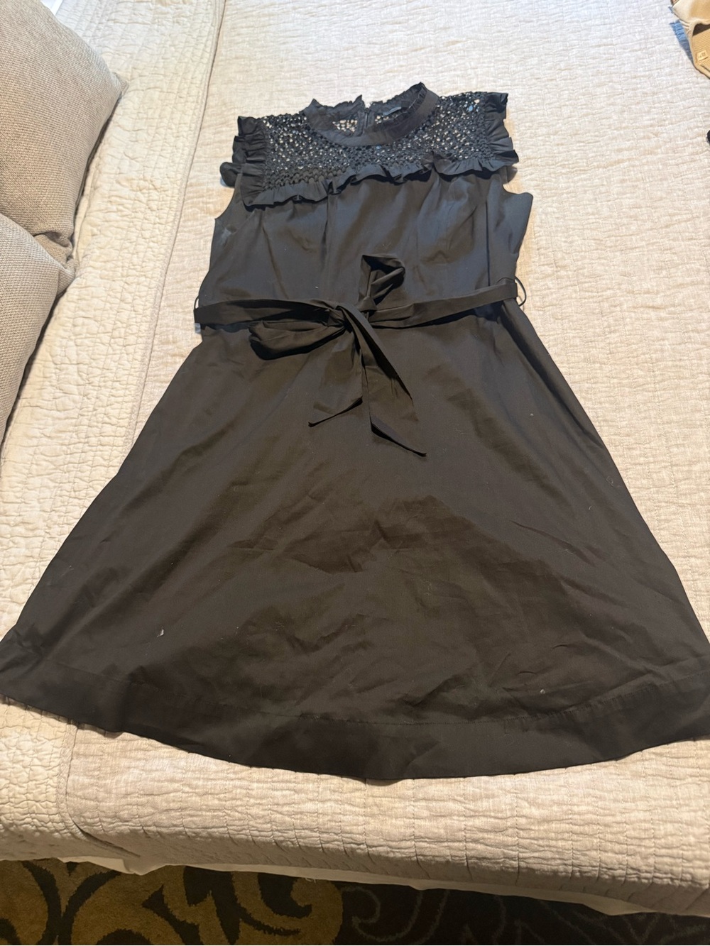 Maxsport Black Ruffled Smocked Yoke Dress with Waist Tie, Size XL - Picture 3 of 5